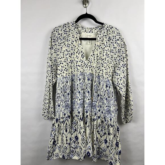 Jessica Simpson Dress Women L Blue 100% Cotton Tiered Babydoll Boho Prairie - Picture 2 of 8